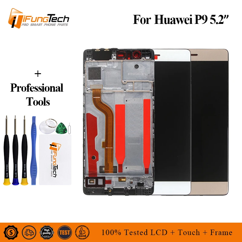 

100% Tested New AAA LCD for Huawei P9 LCD Display Touch Screen Digitizer Assembly With Frame Replacement For 5.2" Huawei P9 LCD