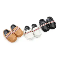 Детская обувь для новорожденных мальчиков и девочек, полосатые Лоскутные ПУ мокасины из искусственной кожи, детские туфли с мягкой