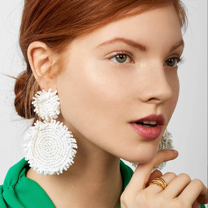 

FASHIONSNOOPS Boho Ethnic Large Resin Beads Earrings 2019 Handmade Big Round Statement Earrings Party Dangle Drop Earrings Gift