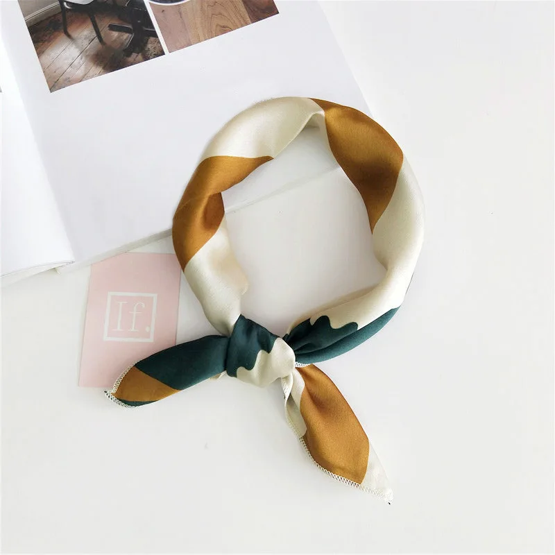 2019 women scarf silk feeling hair neck scarves square brand office Printing Hotel Waiter Flight Attendants Handkerchief rings
