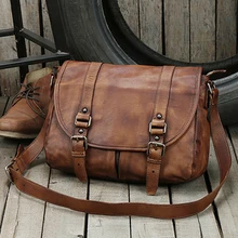 Bandolera Vintage de piel auténtica, bandolera de cuero para hombre, bandolera informal para hombre, bolsa de ocio marrón y gris