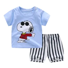 Новая модная одежда для малышей; комплект из двух предметов; детский хлопковый комбинезон с круглым вырезом и короткими рукавами