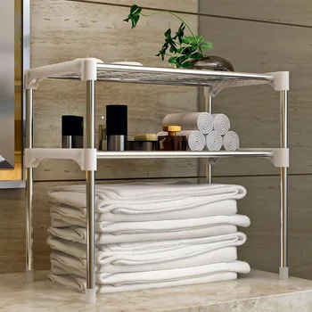 

Multifunctional Metal Microwave Oven Shelf Rack Double Layers Standing Type Kitchen Bathroom Office Storage Holders Storage Rack