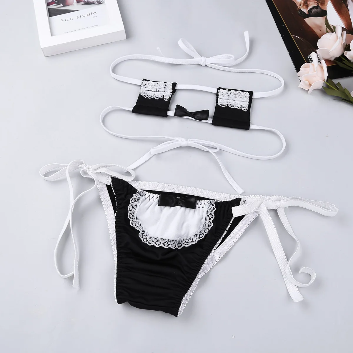 TiaoBug Women Mini Maid Costume Lingerie Set Japanese Anime Cosplay Bikini Bra Set Lolita Lace Three Point Hot Sexy Underwear sexy underwear sets