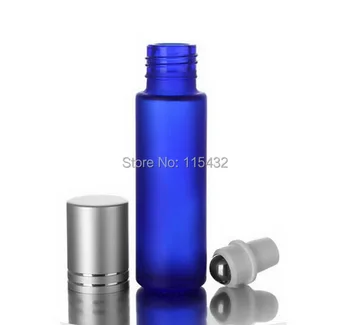 

100PCS Hot cosmetic refillable Frosted 10ml (1/3oz) cobalt blue glass roll on bottle Essential oils Fragrances with aluminum Cap