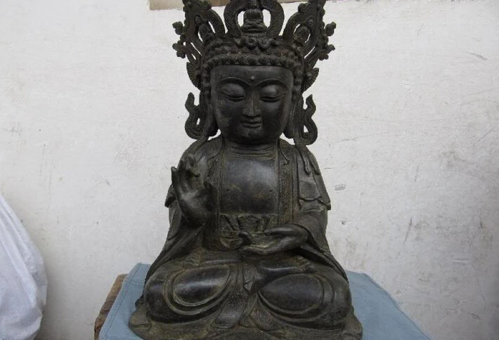 

S0590 China fane Bronze Copper Tathagata buddha Kwan-yin Guan Yin Bodhisattva Statue D0318