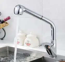 Кухня Pull out бассейна смеситель горячей и холодной воды хром отделка латунный корпус Керамический клапан душ кран спрей