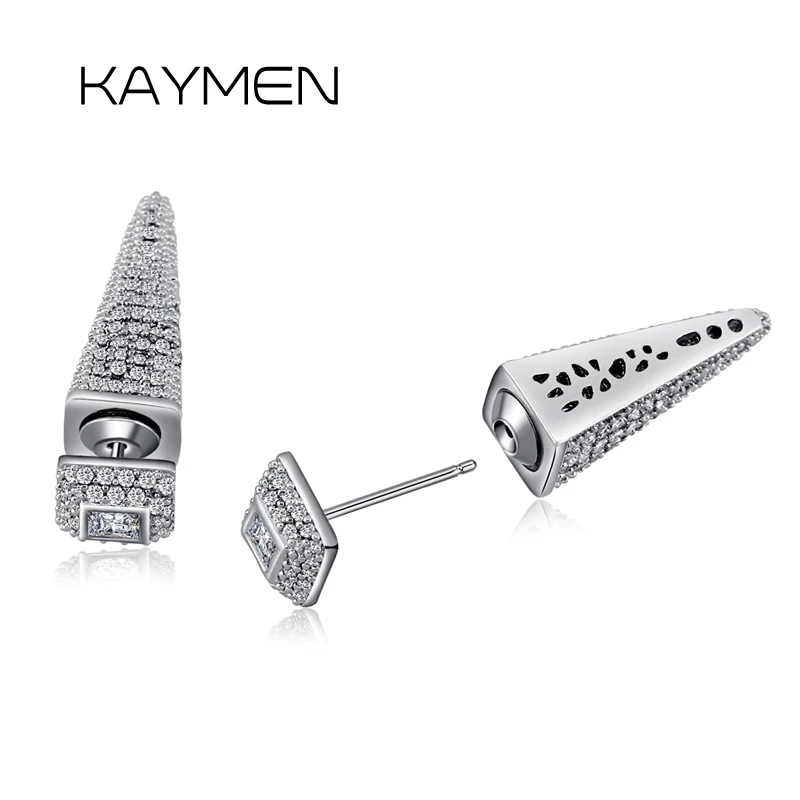 

KAYMEN Fashion AAA Zircon and Silver Plated Pyramid Shape Stud Earrings for Girls, Party Punk Style Women Earrings