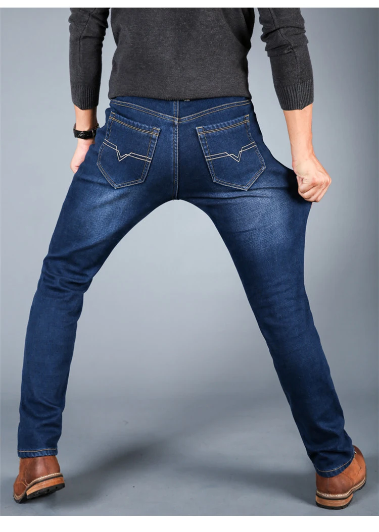 KSTUN мужские джинсы зимние джинсы теплые брюки плотные стрейч тонкие прямые деловые повседневные мужские длинные штаны брендовые мужские