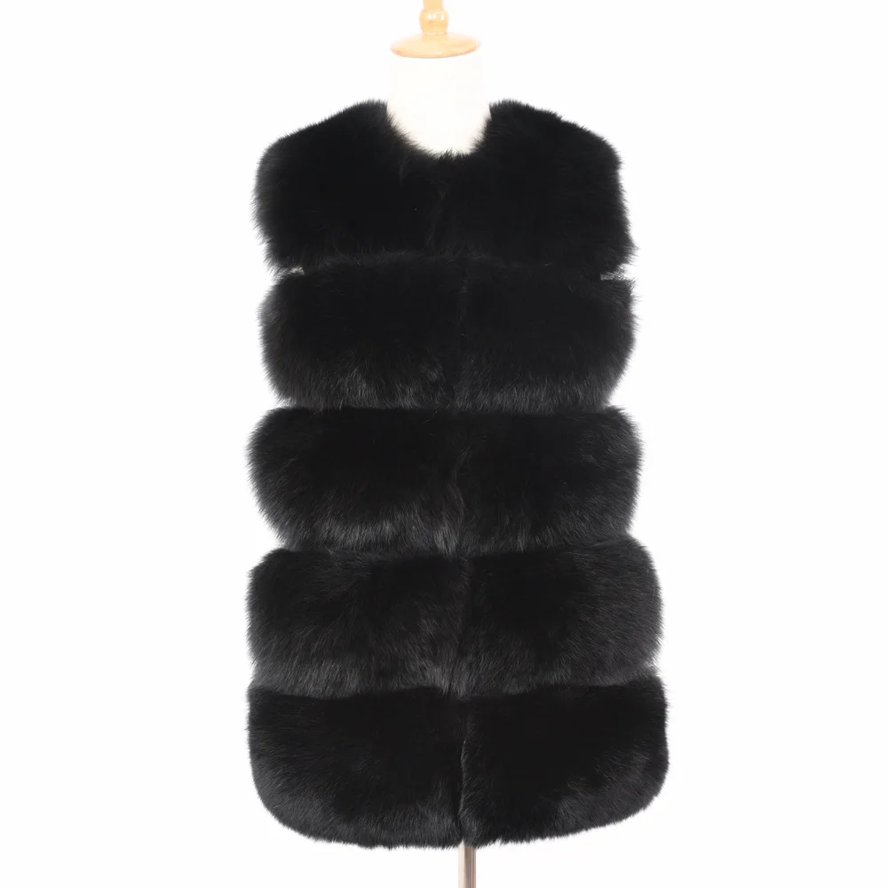 Новые 5 шт/упаковка, строки Стиль натуральным лисьим мехом Толстый жилет из лисьего меха, теплая зимняя женская мода мягкий жилет пальто Для женщин Карманный S1466 - Цвет: Black