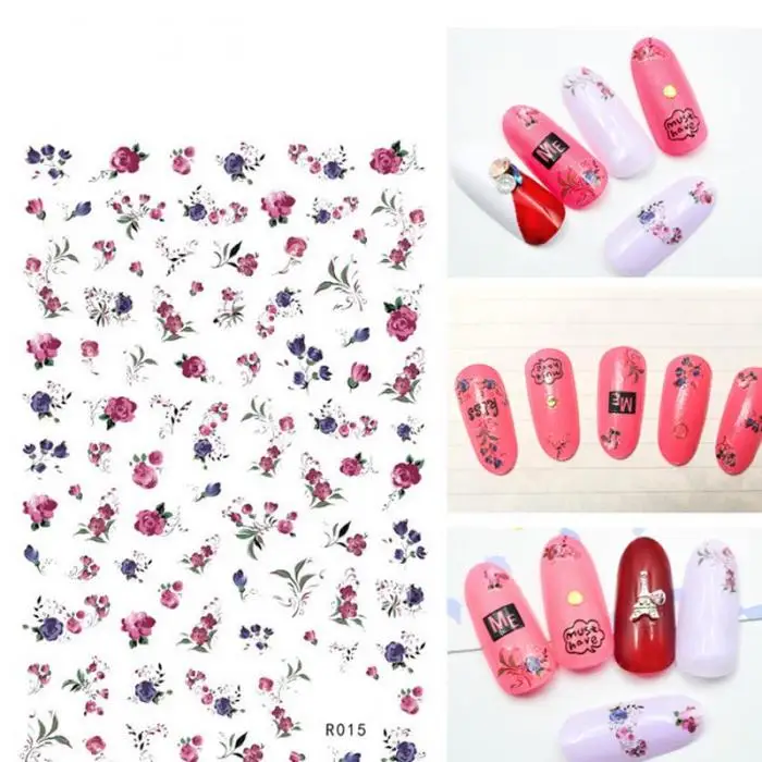 5 листов розы Дизайн ногтей 3D очаровательные маникюрные наклейки кончик Декор DIY аксессуары для ногтей JIU55