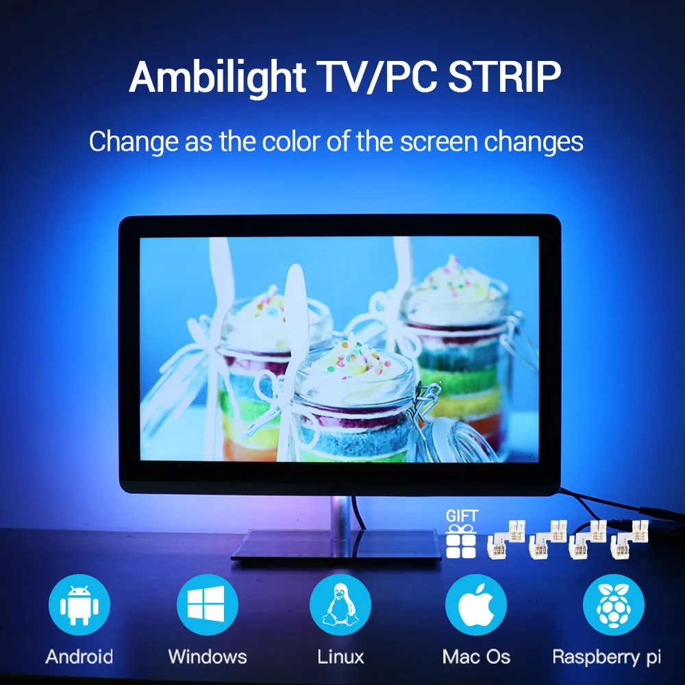Ambilight TV USB Светодиодная лента Адресуемая ws2812b Пиксельная полоса HDTV монитор