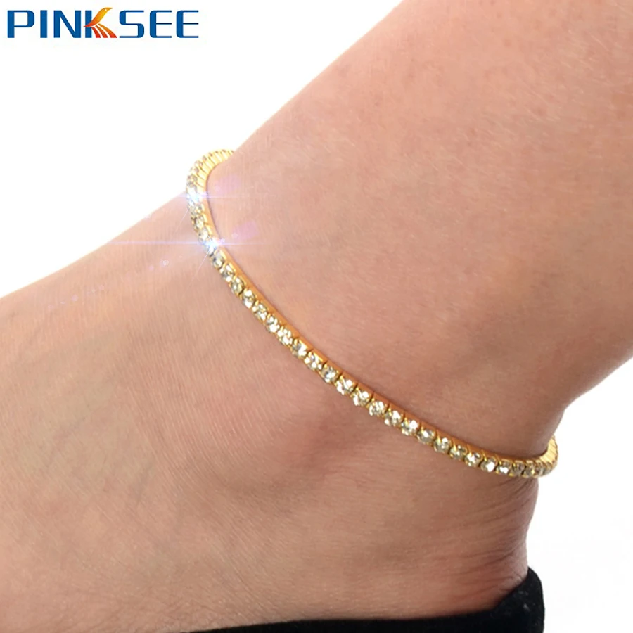 

Brand One Row Shiny Crystal Tennis Stretch Anklet Foot Chain Ankle Bracelet Clear Rhinestone Anklets Beach Fashion Jewel