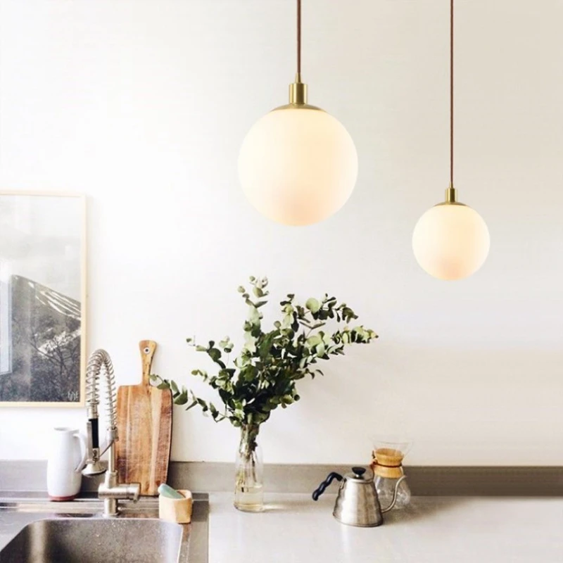  Personality Brass Cream Glass Ball Pendant Light Modern Pendant Lamp Nightlight Kitchen Lighting Fi - 32983066061