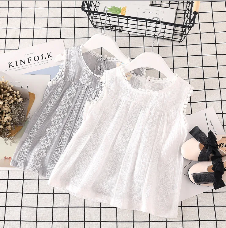 

JOYINPARTY summer children's wear 2018 summer new sweet girl lace sleeveless T-shirt solid color coat vest