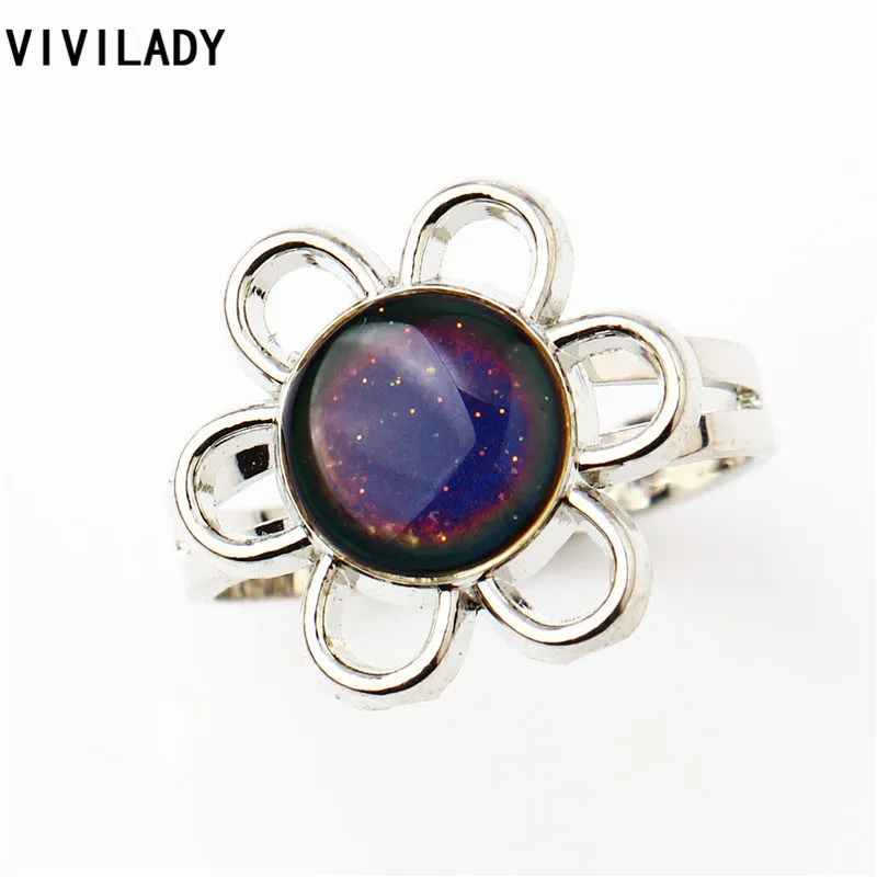 Vivilady Fashion Emotion Feeling Temperature Control Changeable Color Flower Mood Ring For Women