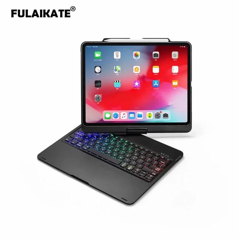 FULAIKATE для Apple iPad Pro 12,9 поворот Bluetooth Беспроводной клавиатура складной чехол Алюминий раскладушка с подставка для ручки в виде ракушки