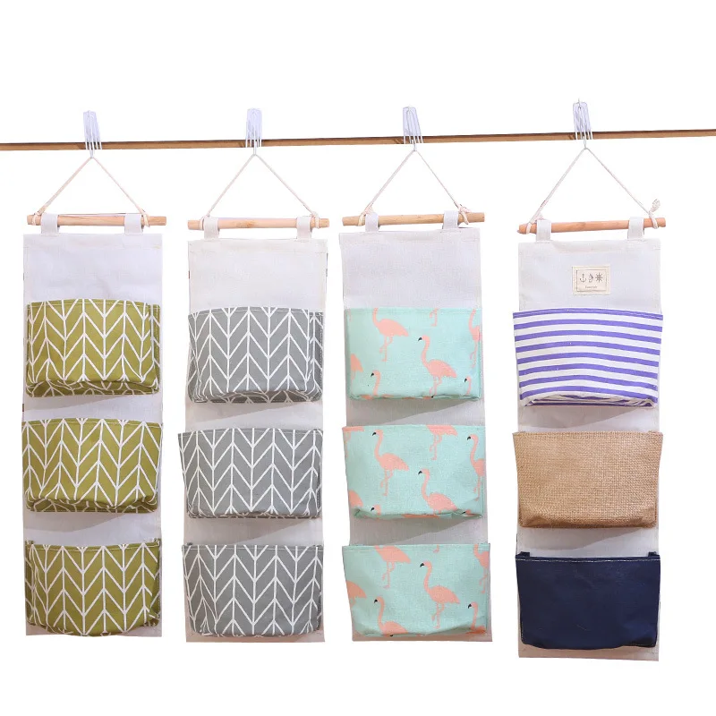 

Hanging Organizer Bag Cotton Linen Storage Bag Door Wall Multi-layer Holder Makeup Jewelry Storage Box Home Decoration Organiser