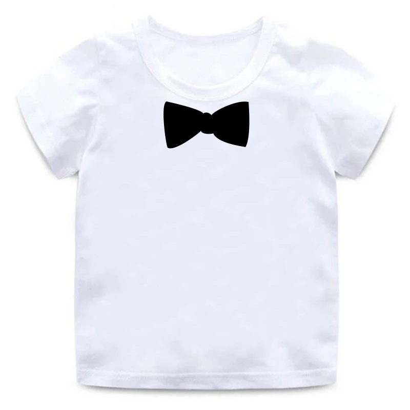 Новая летняя футболка с короткими рукавами для мальчиков черная футболка с галстуком-бабочкой модная детская одежда качественная хлопковая рубашка с круглым вырезом - Цвет: 01