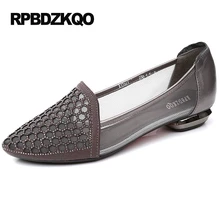 Выдолбить надевать 9 Остроконечные Осенняя весна Bling блестки одной обуви 10 меш воздухопроницаемый лоферы серый Работа женщин горный