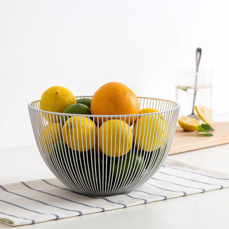 Home Storage Basket Fruit Basket Wrought Iron Hollow Desktop Snack Round Baskets Living Room Organizer Kitchen DecorationB14