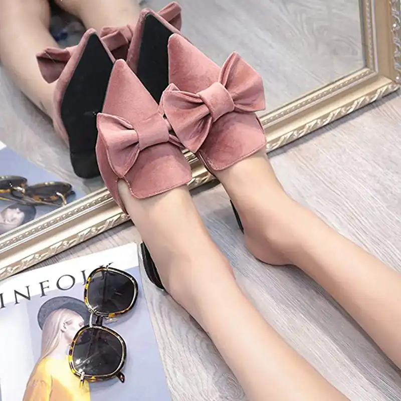 pointed toe mules with bow
