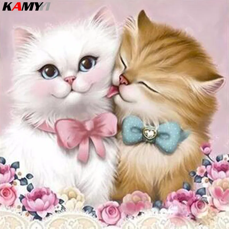 

5d diamond embroidery landscape Loving kitten round diamond mosaic diamond painting cross stitch kits home decoration ZKY