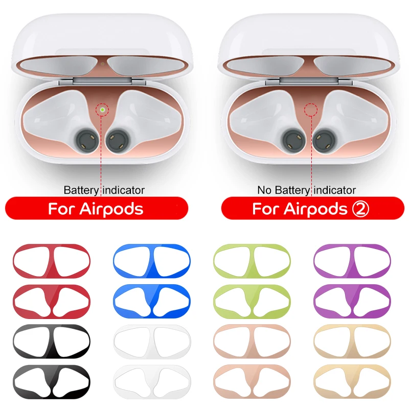 Новая металлическая пыль Защитная Наклейка для Airpods 2 кожа защитная наклейка для Apple гарнитура для Airpods зарядная коробка чехол оболочка кожа