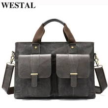 WESTAL большой кожаный портфель s мужской портфель из натуральной кожи для ноутбука 14 сумка-мессенджер мужские сумки для ноутбука офисная/рабочая сумка 8520