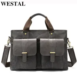 WESTAL большой кожаный портфель s мужской из натуральной кожи портфель для ноутбука 14 сумка-мессенджер мужские сумки для ноутбуков