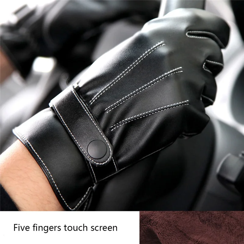 PU кожаные перчатки Для мужчин осень-зима теплый и мягкий бархат ветрозащитный мотоциклетные перчатки студент Сенсорный экран PM002PC-5