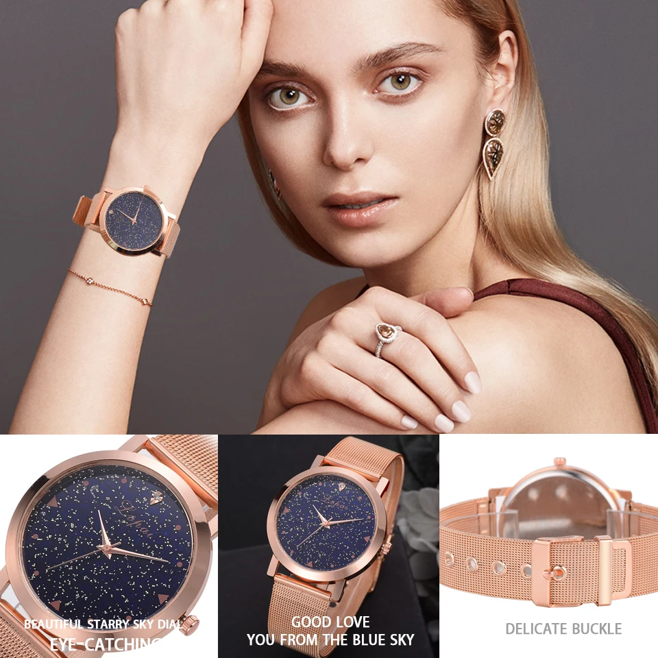 Lvpai Brand Luxury Starry Women Watches Steel Quartz Ladies Rose Bracelet Watch Casual Clock Lovers Girl Wristwatch Relogio