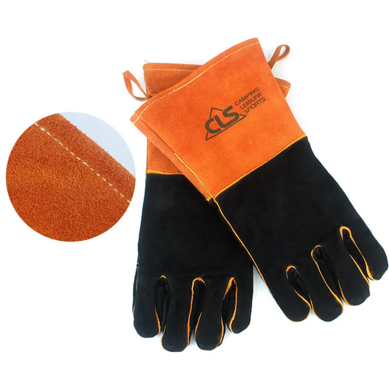 

Outdoor camping barbecue leather gloves high temperature insulation gloves for fireplaces, barbecues, etc.