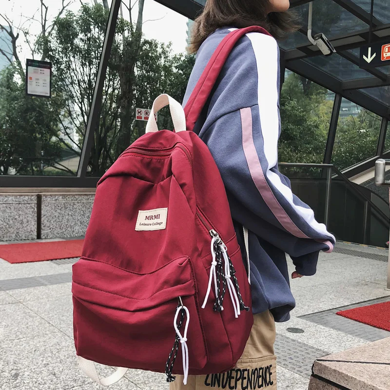  DCIMOR Solid color Women backpack Retro Fashion Waterproof Nylon Backpack School Bags For Teenagers - 32993425964