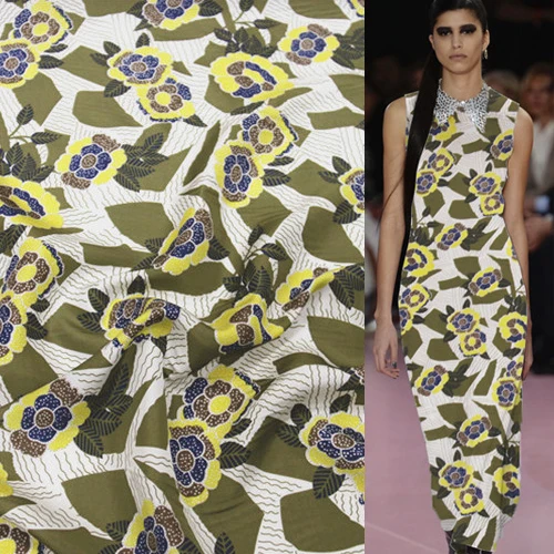 

Abstract floral print geometric design 100% pure silk Habotai fabric 114cm width 13momme,SHB016