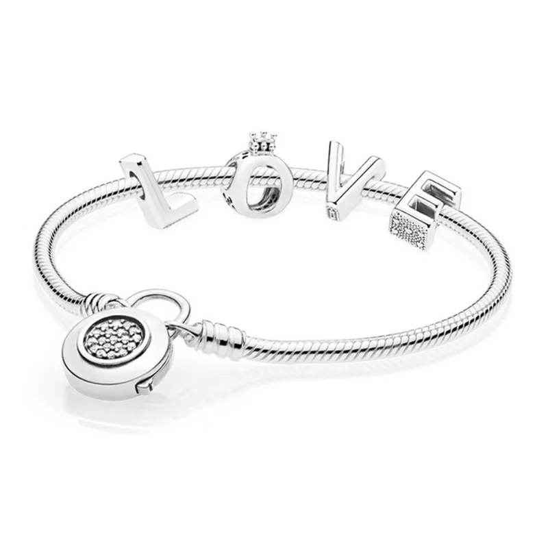 

2018 New 100% 925 Sterling Silver Moments Smooth Silver Bracelet Signature Fit DIY Original Fashion Charm Jewelry Women Gift