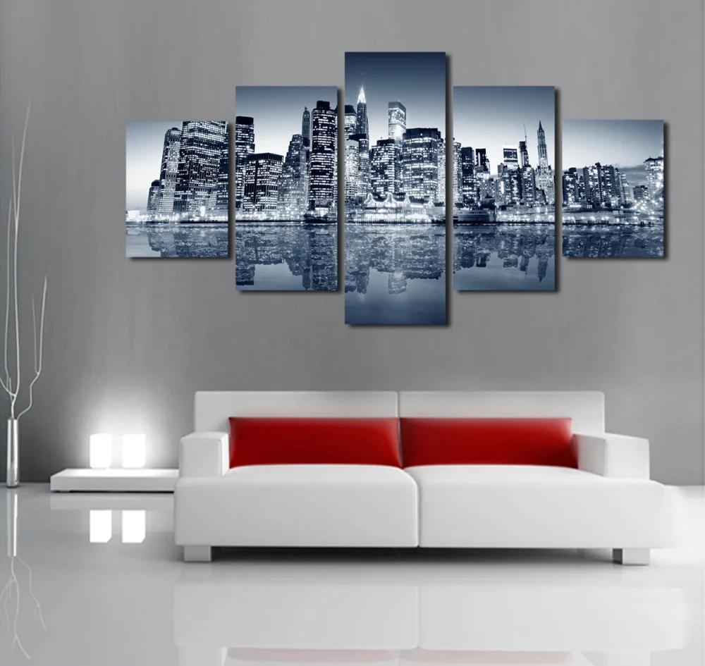 Unframed 5 Panels Abstract Urban Night Scene Canvas Print Painting Modern Wall Art for Pcture Home Decor Artwork | Дом и сад