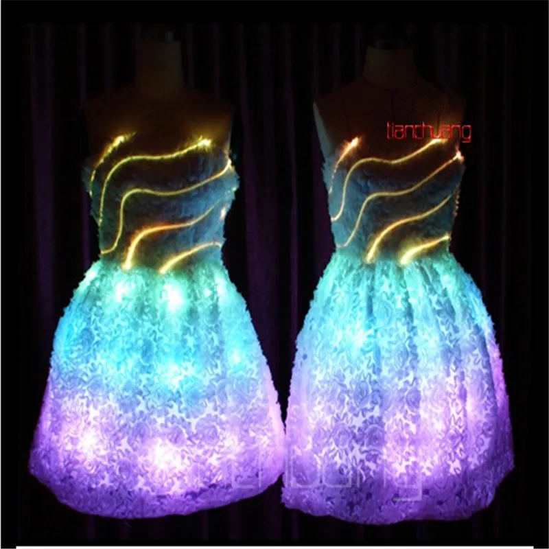 

TC-7 Colorful women LED costumes Full color luminous skirt wear ballroom dance ballet RGB light dress programmable sexy clothes