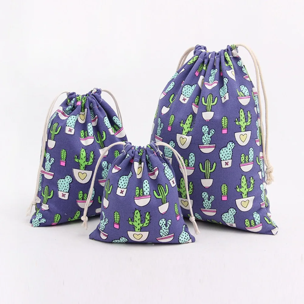 

Christmas Cactus Printing Canvas Linen Drawstring Bags Sacks Wedding Birthday Party Decor Favors Drawstring Gift Travel Bags
