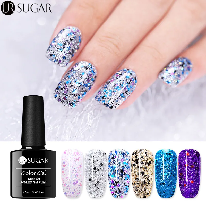 

UR SUGAR 7.5ml Holographic Glitter Gel Nail Polish Shiny Laser Sequins Gel Soak Off UV Gel Varnish Manicure Nail Art Lacquer