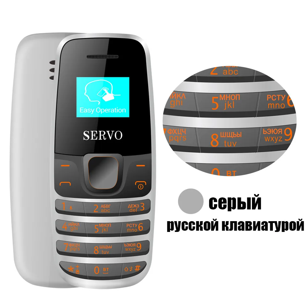 SERVO S09 телефон Bluetooth Dialer Мини Сотовые телефоны 0,66 дюймов маленький экран GSM низкое излучение Две сим Bluetooth наушники - Цвет: Gray Rus Button