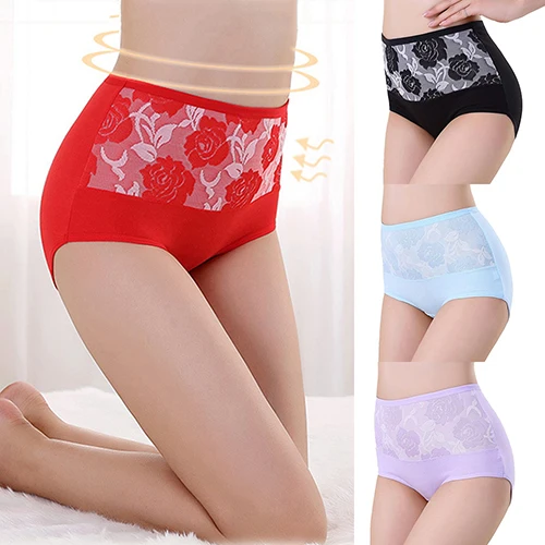 Women Flower Seamless Charming High Waist Cotton Briefs Soft Panties Underwear