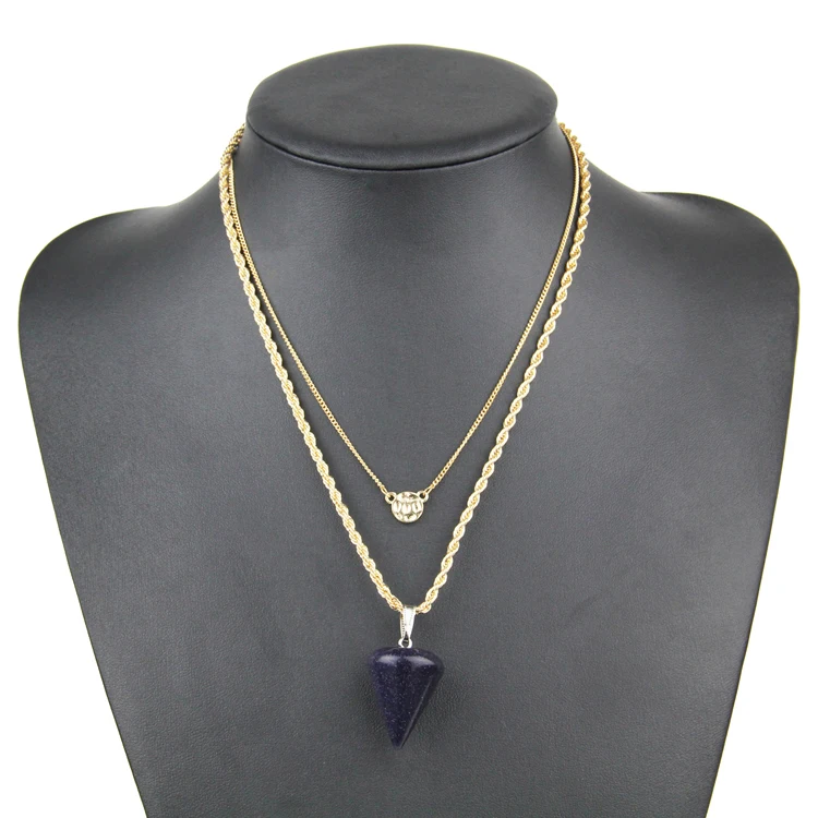 2015 New Fashion Vintage Style Double Chain Necklace Jewelry Natural Stone Long Pendant | Украшения и аксессуары
