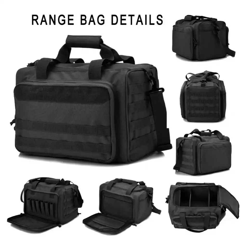 REEBOW TACTICAL Gun Shooting Range Bag Deluxe Pistol Range Duffle Bags Black BrownHunting Bags