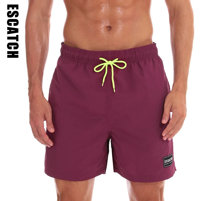 ESCATCH Мужская одежда для плавания, Шорты для плавания, пляжные шорты, шорты для плавания, Шорты для плавания, мужские спортивные шорты для бега - Цвет: Бордовый