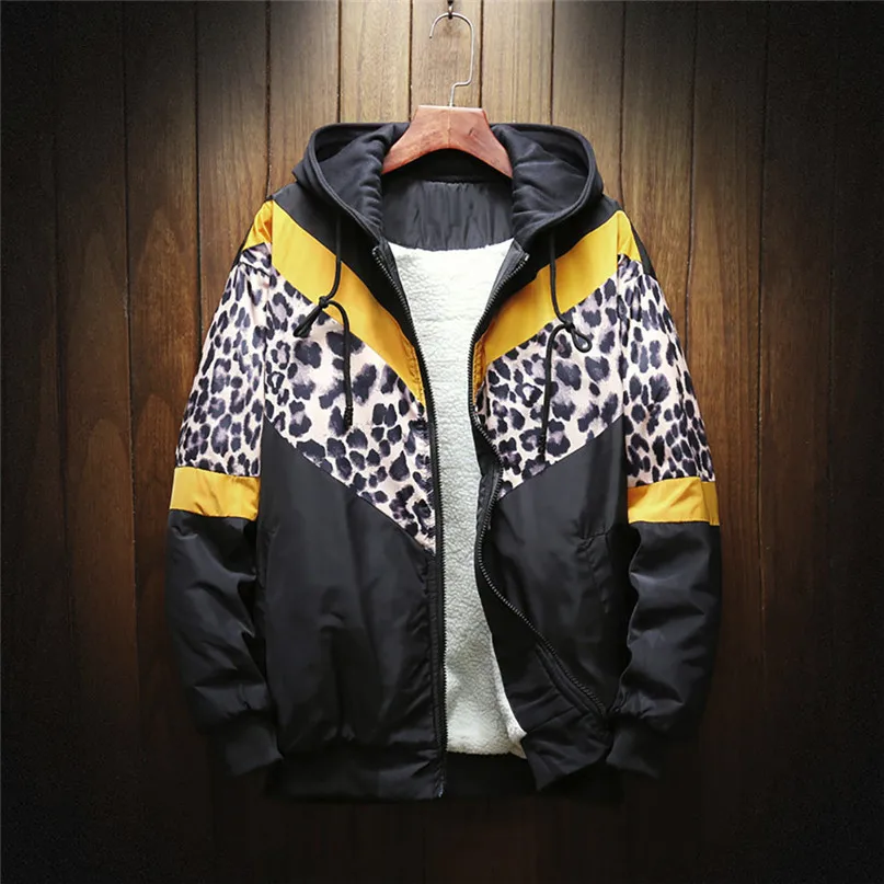 Мужские куртки для бега с леопардовым принтом, свободные рукава, стеганая бейсбольная куртка, утолщенная теплая спортивная модная мужская куртка# 2N19FN