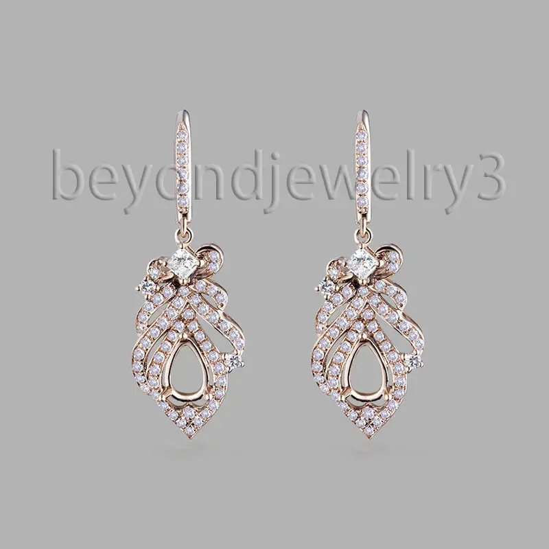 

Pear 4X6mm 18k Rose 0.73ct Diamond Semi Mounts Solid 18k Rose Gold Drop Earrings For Sale WE014
