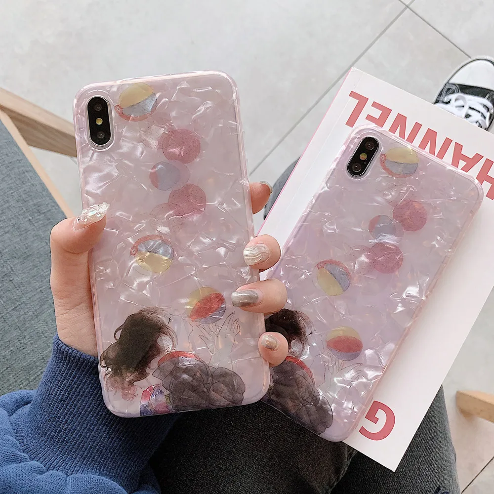 

Shell Pattern Phone case for OPPP R17 Case Cute Balloon Girl Cover for OPPP R15 Dream Glitter Pink Case for OPPP R11S R9S Coque