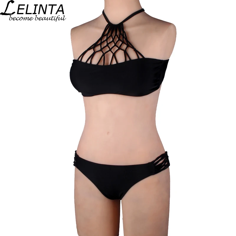 LELINTA Women Bikini Set Black White Wrapped Chest Swimsuit Top Swimwear Padding Bikini Brazilian Thong Bottom Bathing Suit