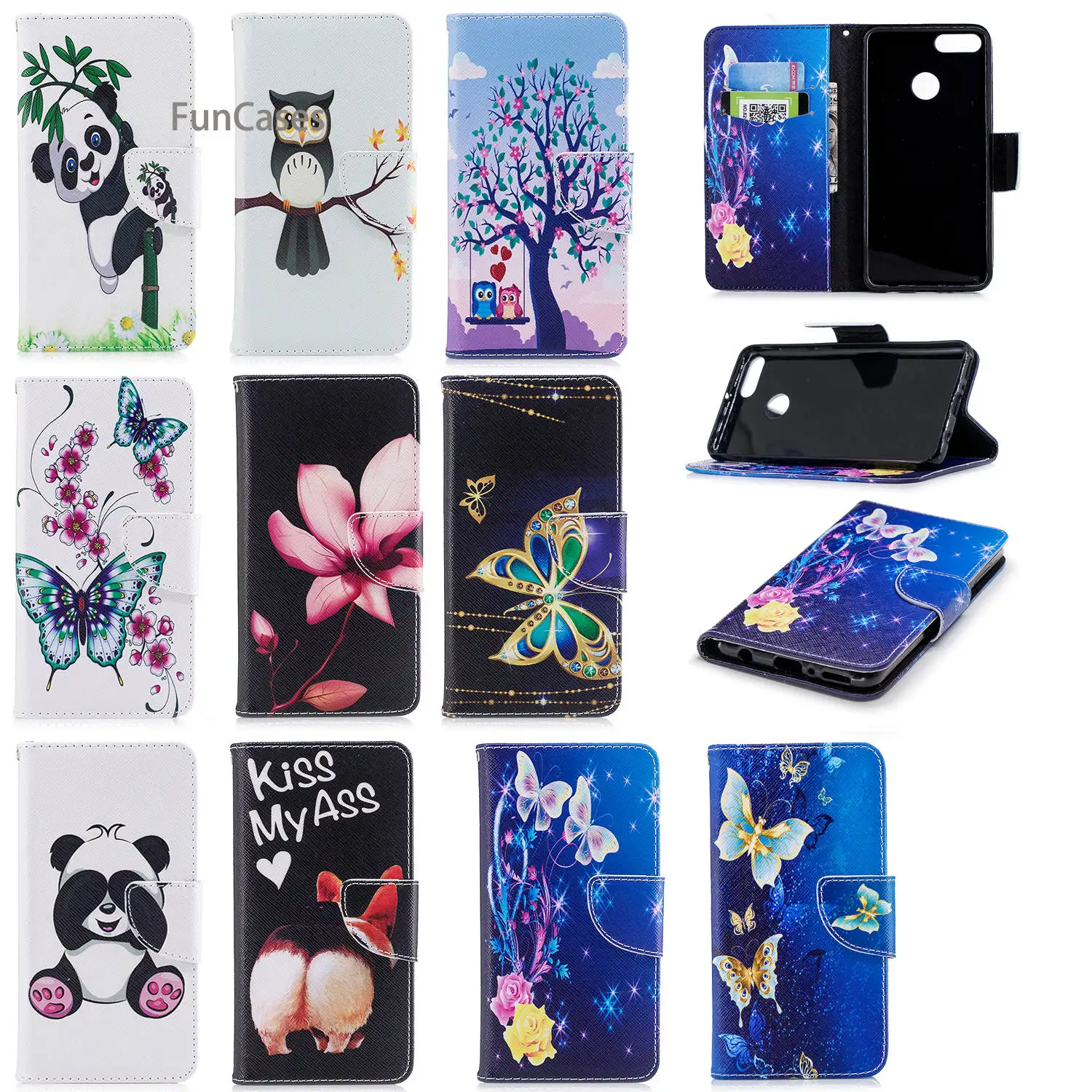Custodia Per Telefono Flip Flip Farfalla Dorata Sfor Hoesje Huawei Y9 2018 Cover Posteriore Morbida In Tpu Cellulare Huawei Ascend Y9 2018